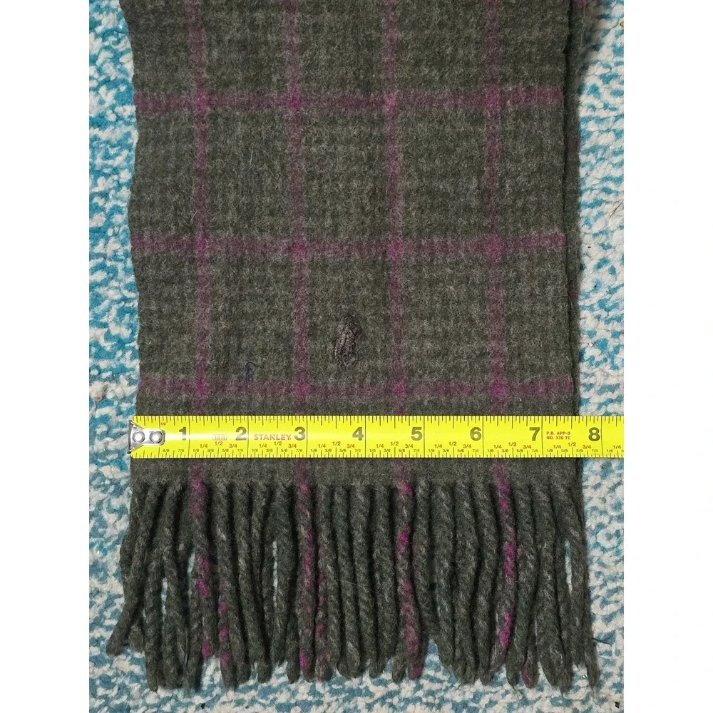 Polo Ralph Lauren Men's Plaid Wool Blend‎ Scarf with Fringe Made in Italy (AB)